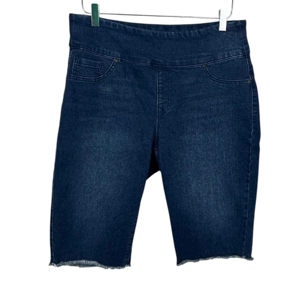 DG2 Diane Gilman Indigo Denim Classic Stretch Pull On Bermuda Shorts Women's L - Picture 4 of 10